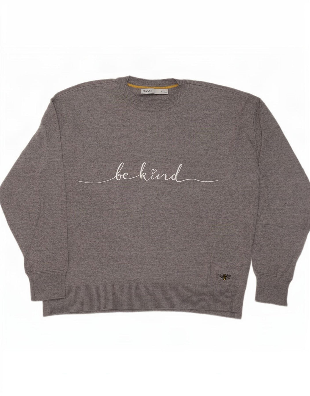 Oasis Dame Grafisk Oversized Crew Neck Jumper Sweater UK 10 Small Grey