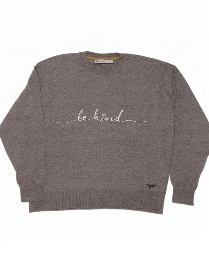 Oasis Dame Grafisk Oversized Crew Neck Jumper Sweater UK 10 Small Grey
