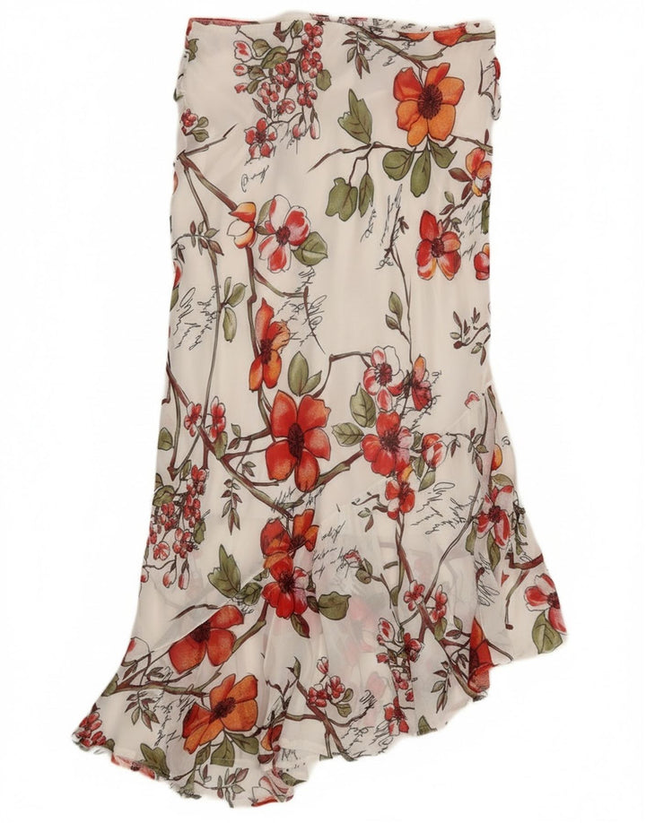 Vintage kvinders asymmetrisk nederdel W32 stor hvid blomsterviscose