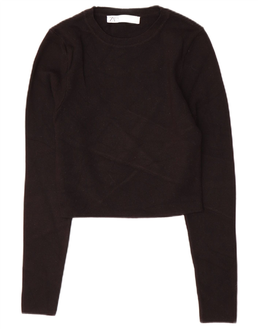 Zara Womens Crop Top Langærmet UK 14 Large Black