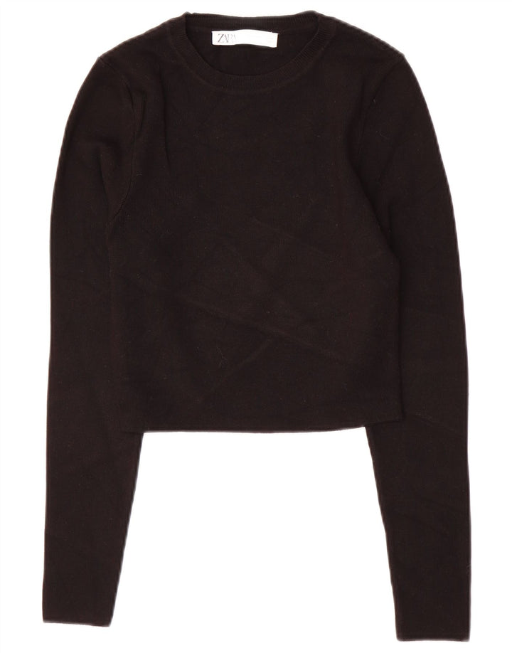 Zara Womens Crop Top Langærmet UK 14 Large Black