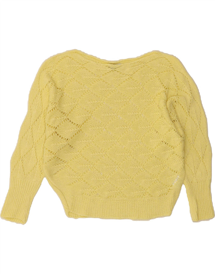 VINTAGE Womens See Through Boat Neck Jumper Sweater UK 14 Medium Yellow Vintage Vintage and Second-Hand Vintage from Messina Hembry 