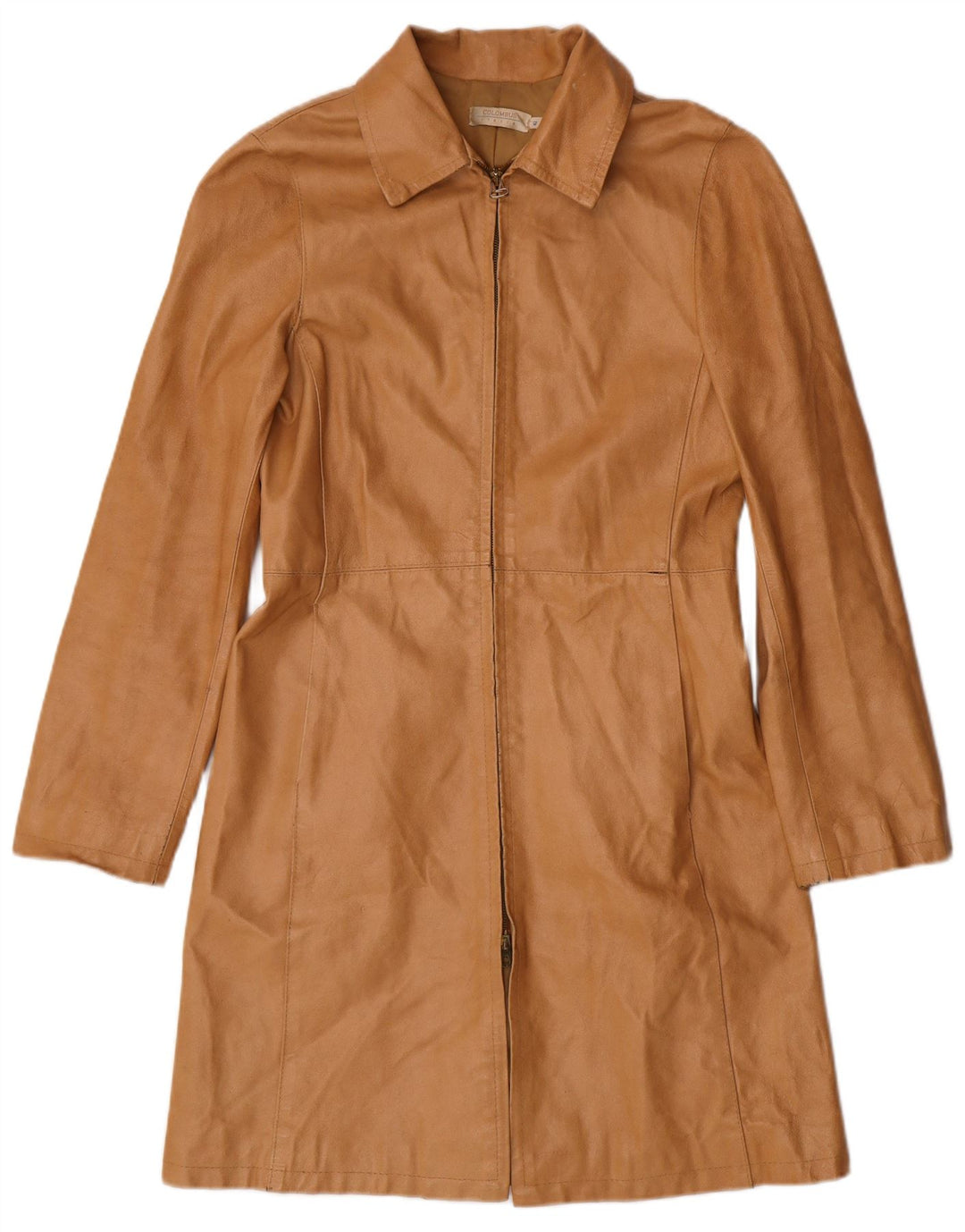 COLOMBUS Womens Full Zip Leather Coat IT 42 Medium Beige Leather