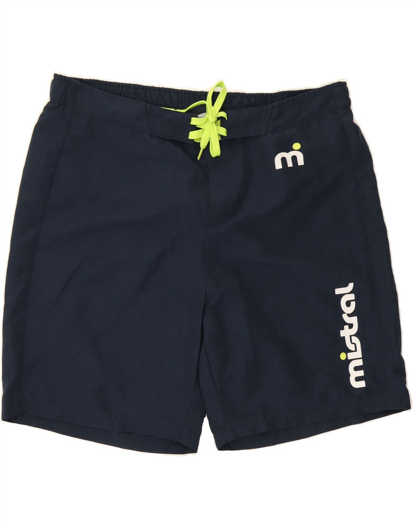 MISTRAL Mens Graphic Swimming Shorts Large Navy Blue Polyester Vintage Mistral and Second-Hand Mistral from Messina Hembry 