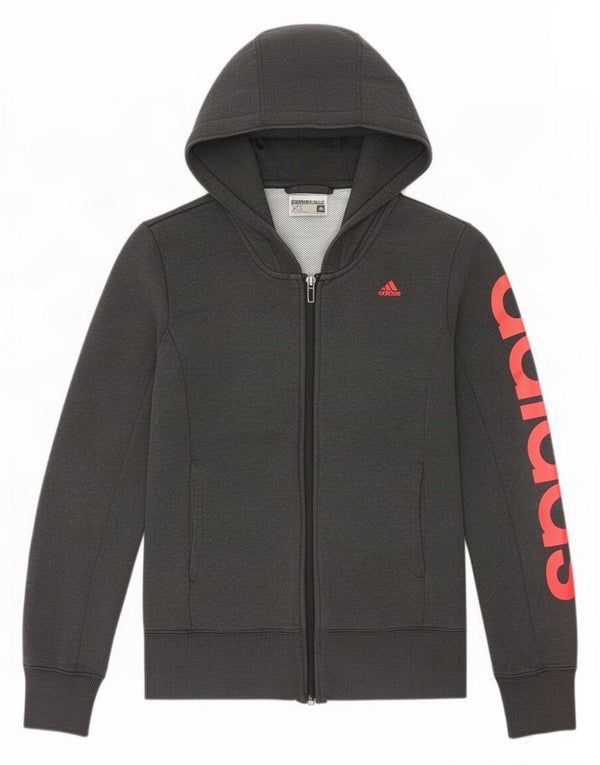 Adidas Dame Climalite Grafisk Hættetrøje Sweater med lynlås UK 6 XS Grå Bomuld