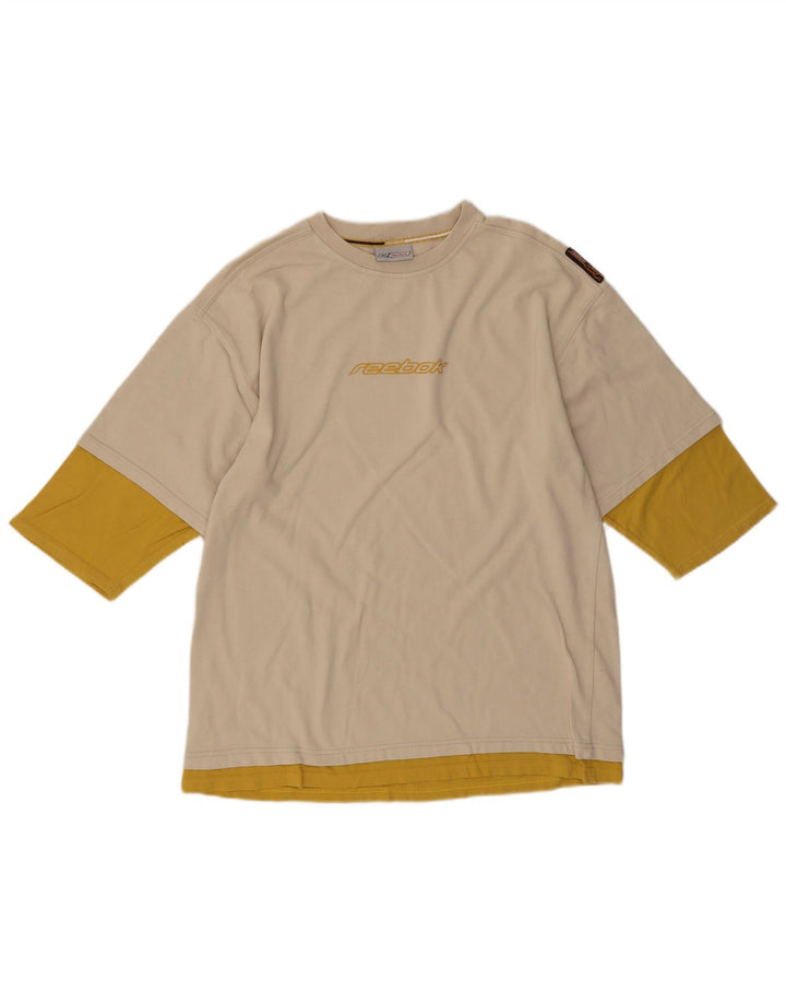 REEBOK Herre grafisk T-shirt Top Medium Beige Colourblock