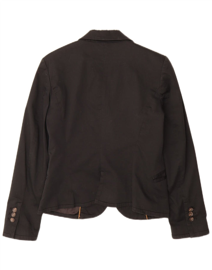 Zara Dame 2 Button Blazer Jacket UK 14 Large Black Bomuld