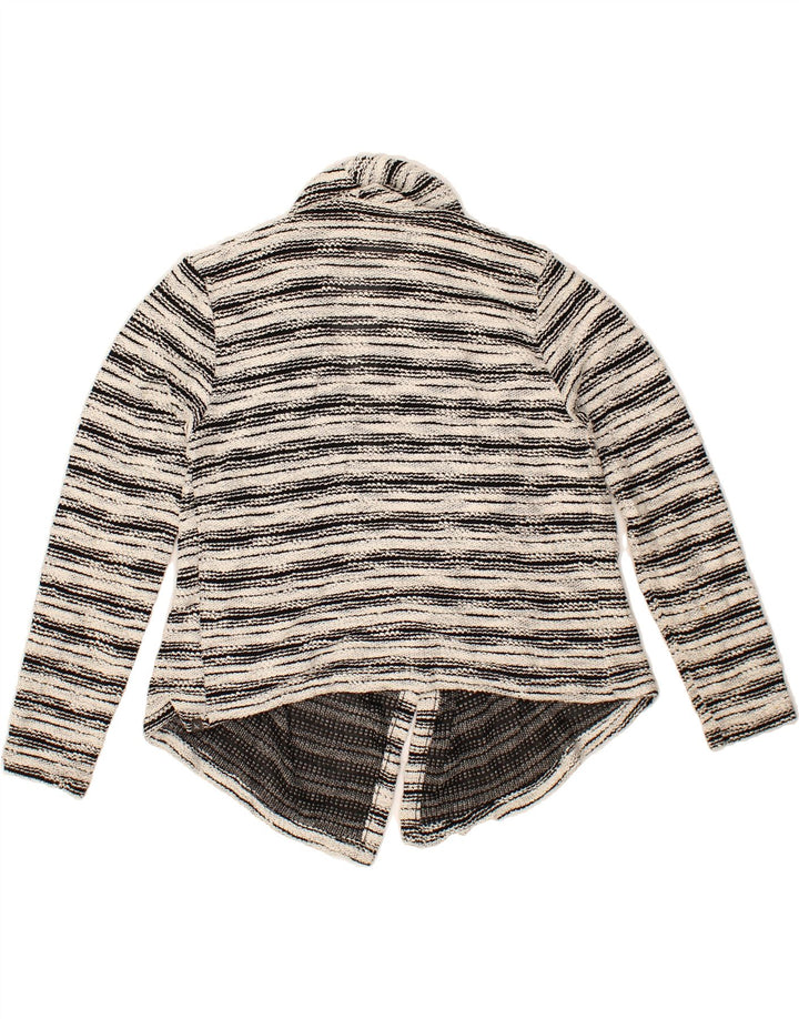 EDDIE BAUER Womens Asymmetric Cardigan Sweater UK 14 Large White Striped Vintage Eddie Bauer and Second-Hand Eddie Bauer from Messina Hembry 