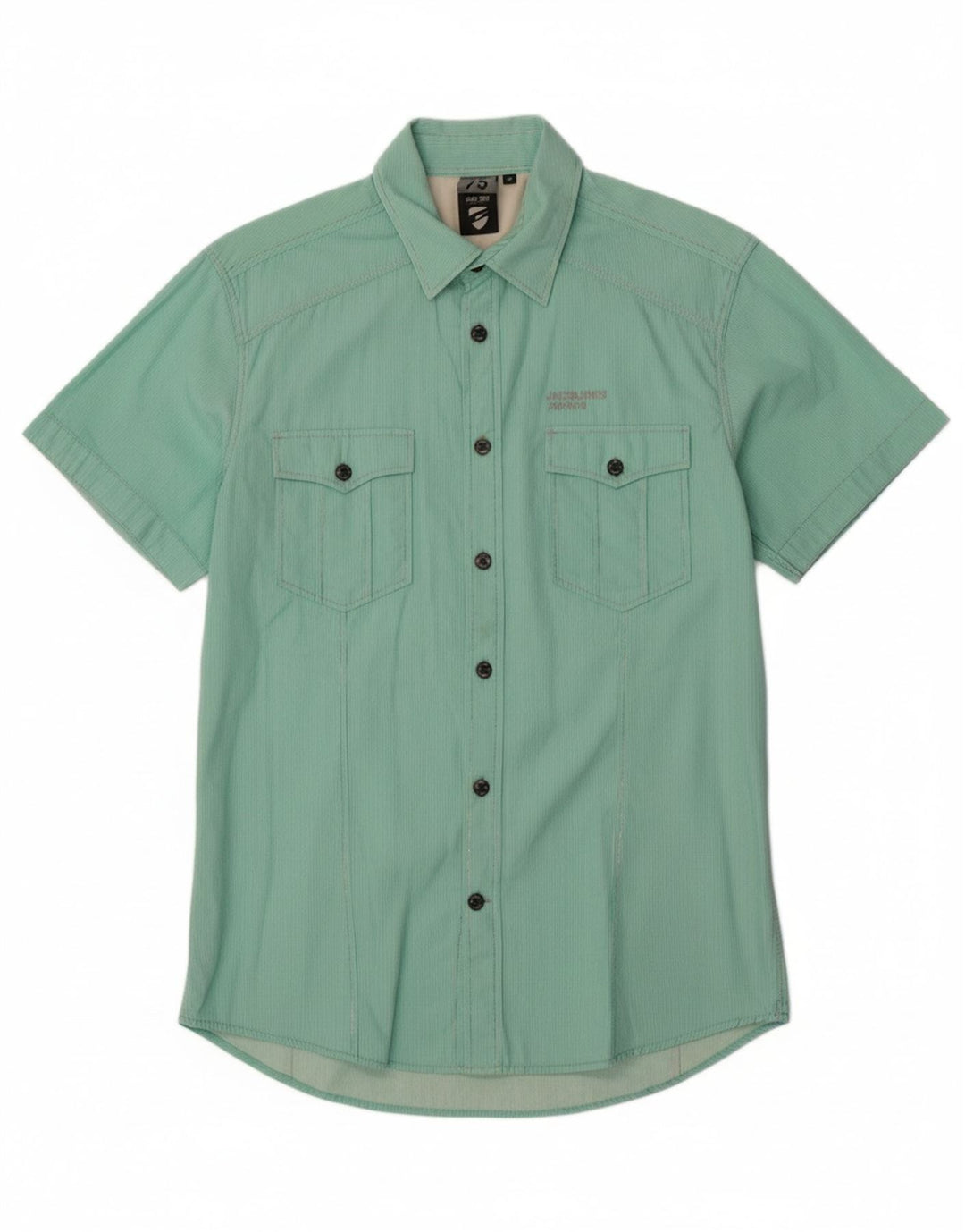 JACK & JONES Mens Short Sleeve Shirt Medium Green Pinstripe Cotton