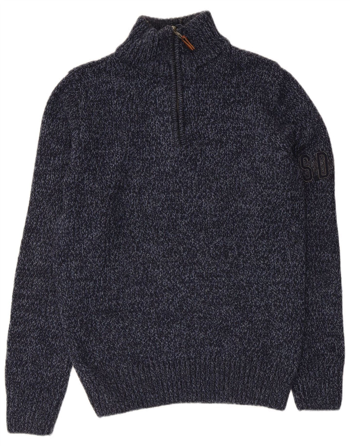 Superdry sweater med lynlås til kvinder UK 14 Medium Navy Blue Flecked