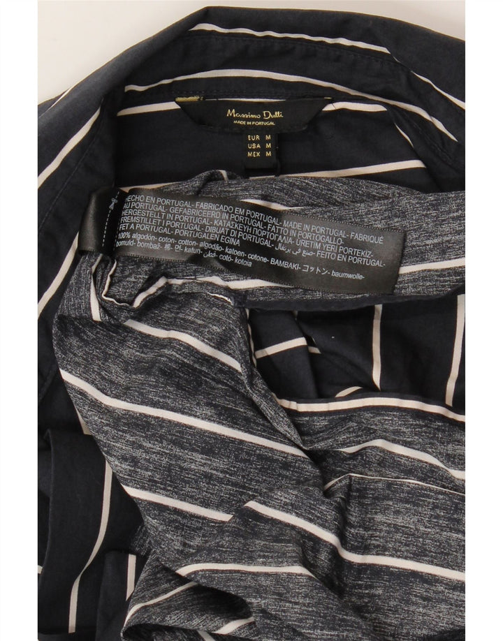 MASSIMO DUTTI Dame Cardigan Top UK 14 Mellem marineblå stribet bomuld