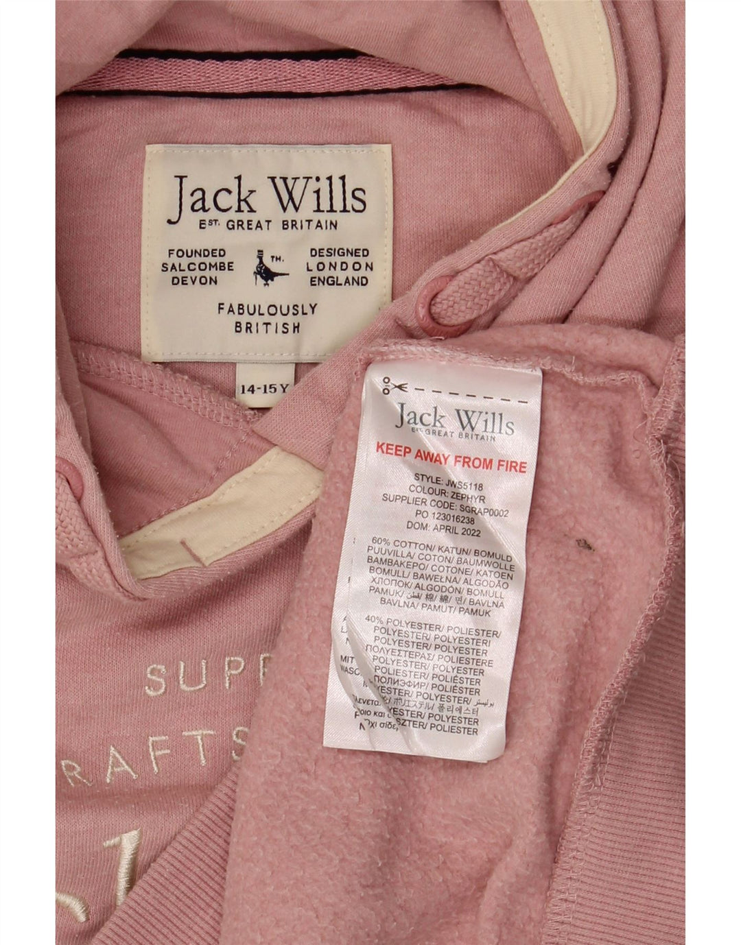 JACK WILLS Grafisk hættetrøje til piger 14-15 år Pink Bomuld