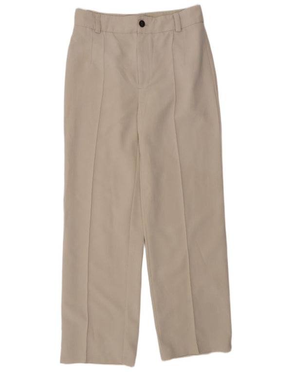 Zara Dame Højtalje Lige Casual Bukser Large W30 L32 Beige Viscose
