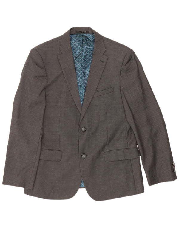 Ted Baker Herre Short 2 Button Blazer Jacket UK 40 Large Grey Wool