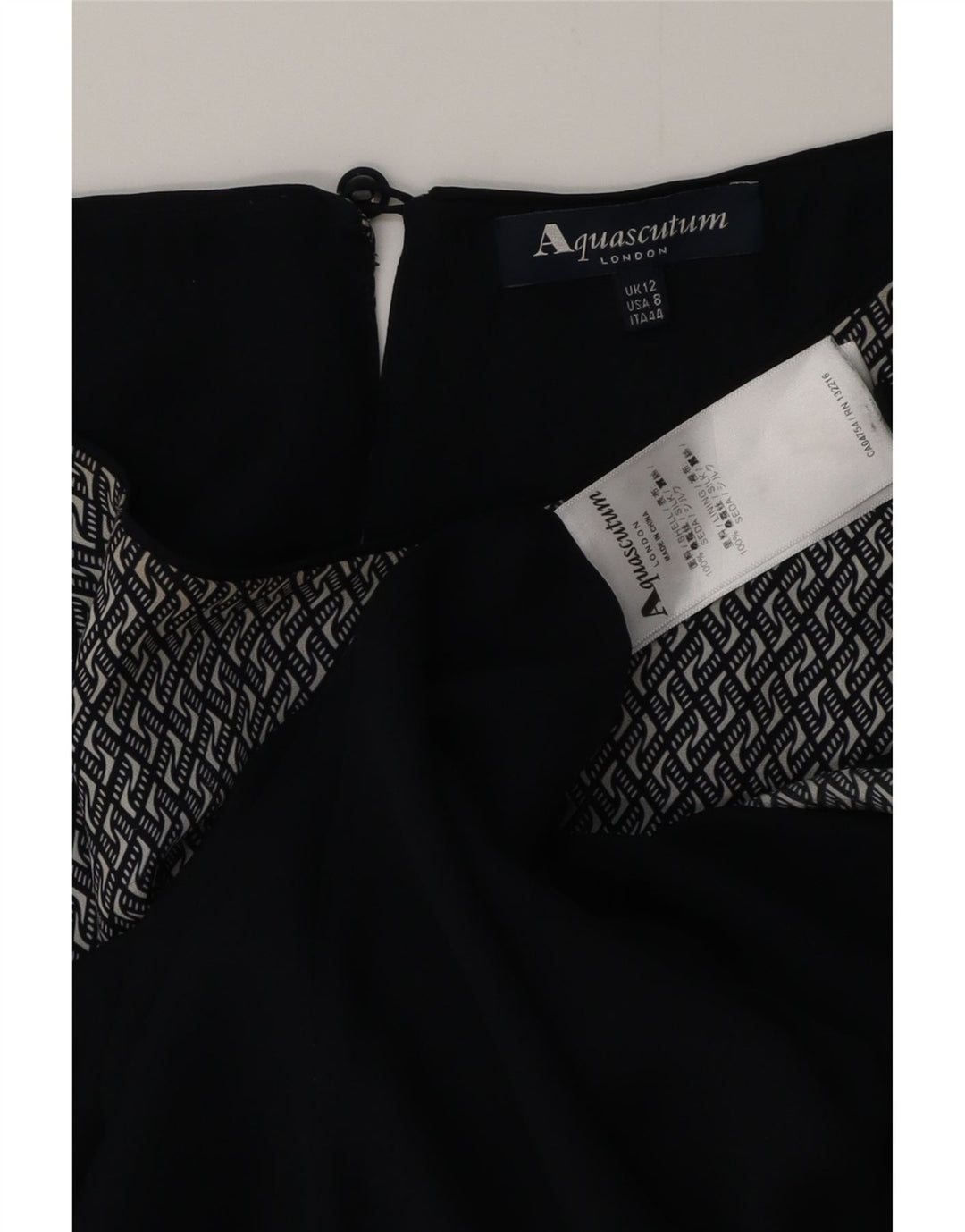 AQUASCUTUM Dame Maxikjole UK 12 Mellem marineblå geometrisk silke