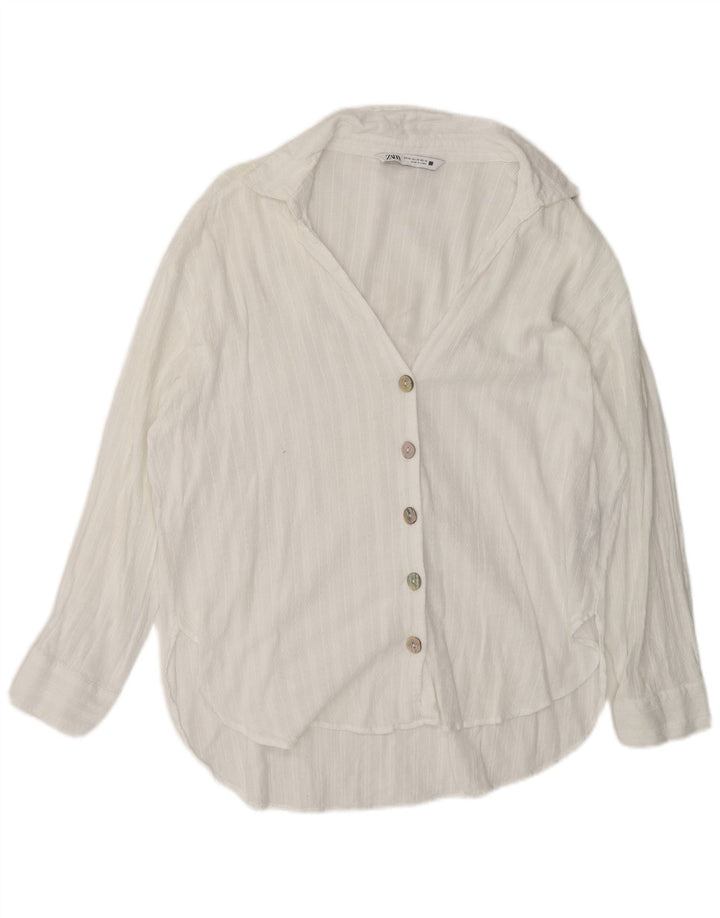 ZARA Womens Oversized Shirt UK 6 XS White Striped Cotton