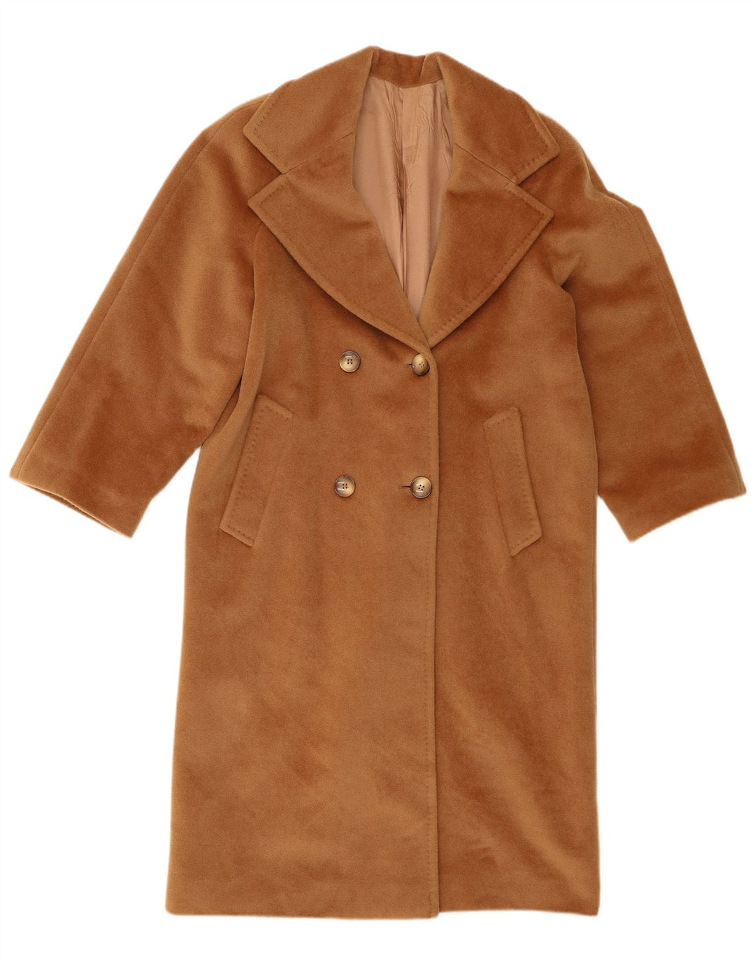 Vintage Dame Oversized Dobbeltradet Frakke UK 10 Small Beige