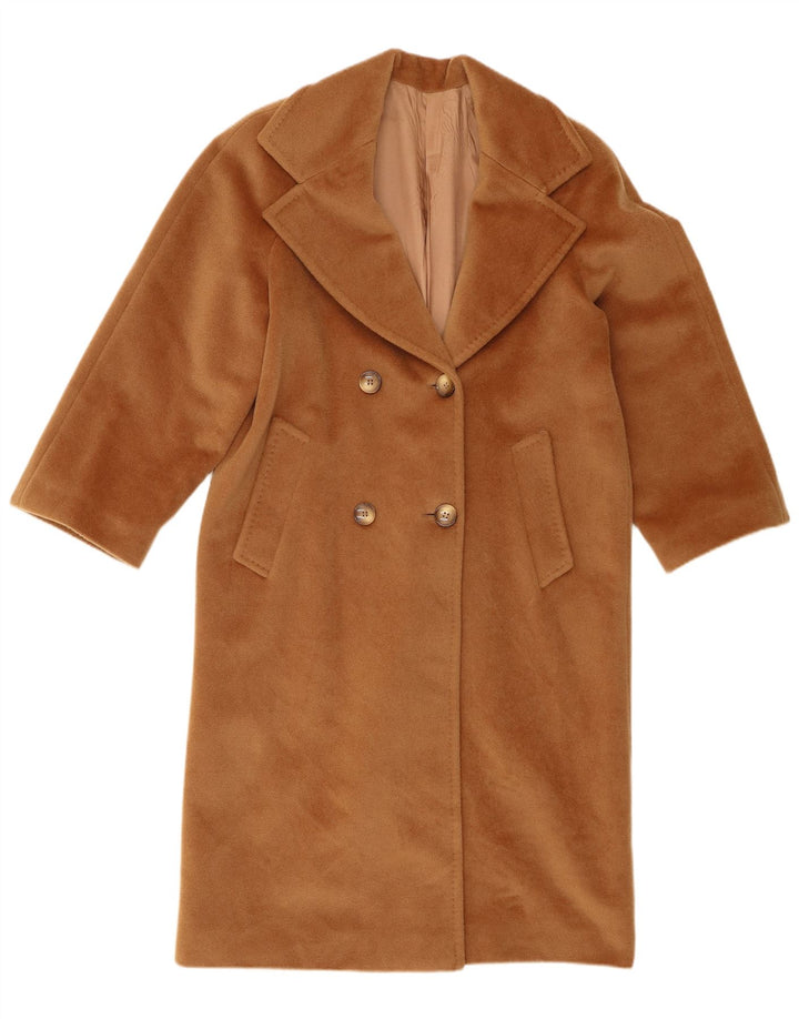 Vintage Dame Oversized Dobbeltradet Frakke UK 10 Small Beige