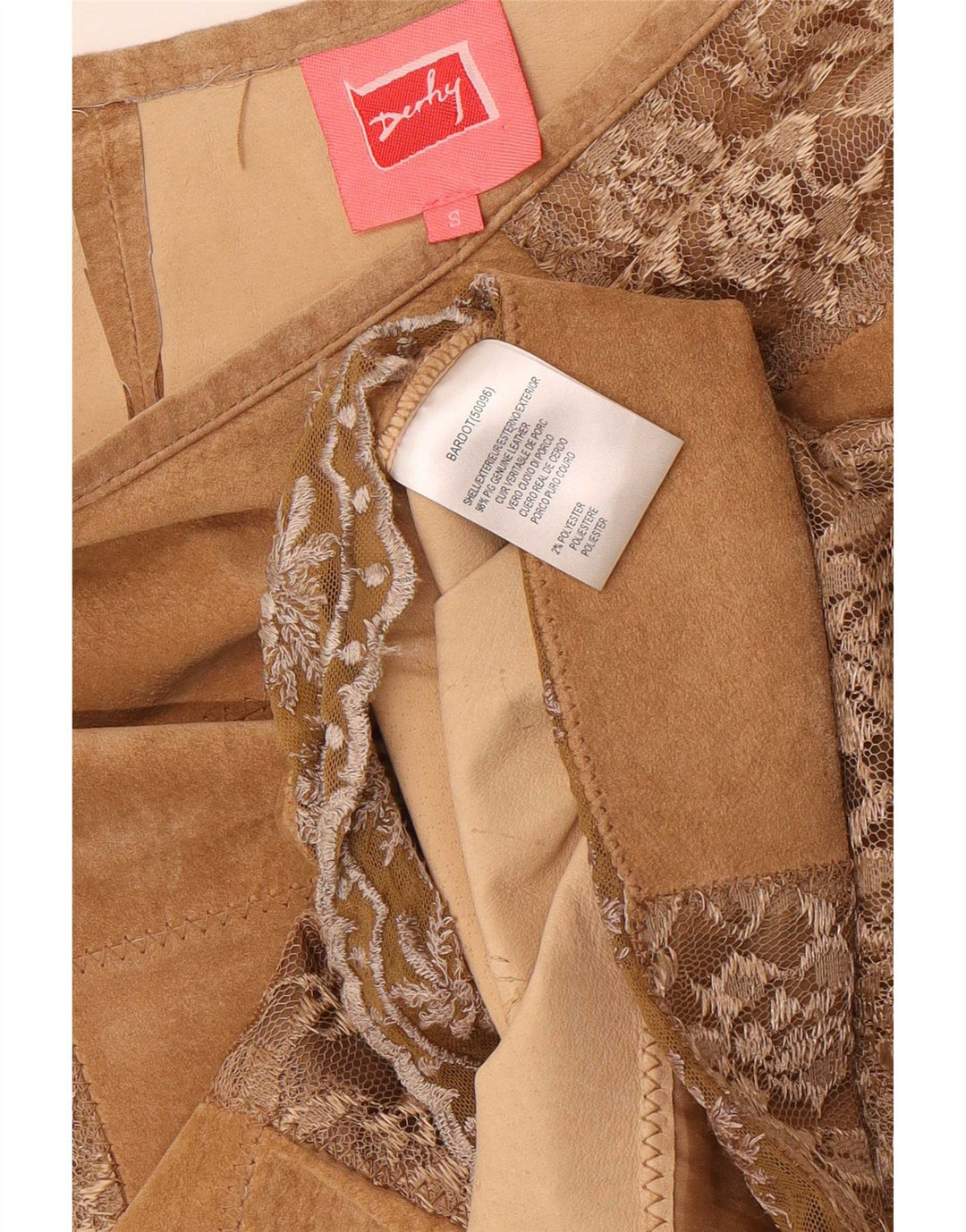 Derby Dame Ruskind Nederdel Small W28 Beige Patchwork Læder