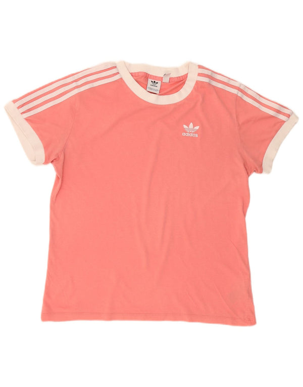 Adidas Dame Oversized T-Shirt Top UK 6 XS Pink Colourblock Bomuld