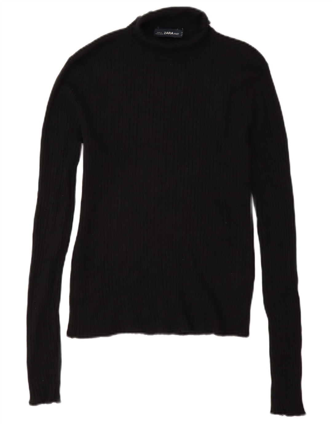 Zara Dame Roll Neck Bluse Top UK 12 Medium Black