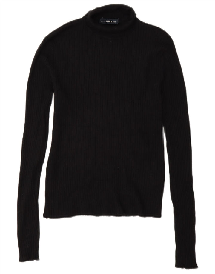Zara Dame Roll Neck Bluse Top UK 12 Medium Black