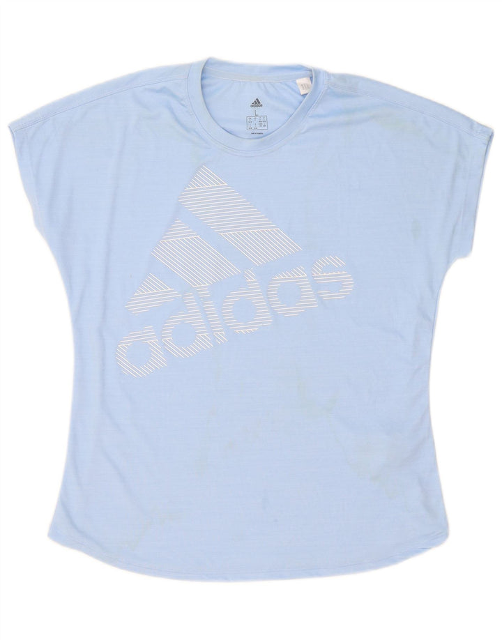 Adidas Dame Grafisk T-Shirt Top UK 16/18 Stor Blå Polyester