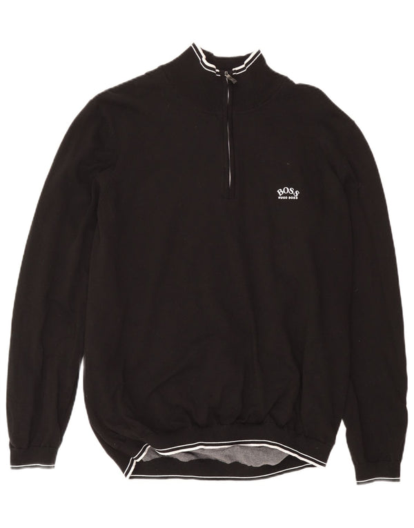 Hugo Boss Herre Zip Neck Jumper Sweater 2XL Sort Bomuld