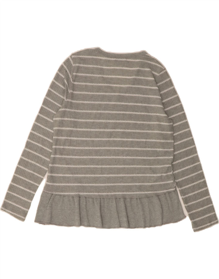 IZOD Womens V-Neck Jumper Sweater UK 16 Large Grey Striped Polyester Vintage Izod and Second-Hand Izod from Messina Hembry 
