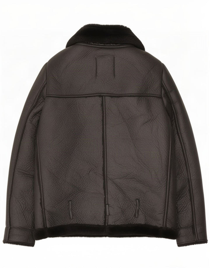 Zara Dame Oversized Sherpa Biker Jacket UK 10 Small Black Polyester