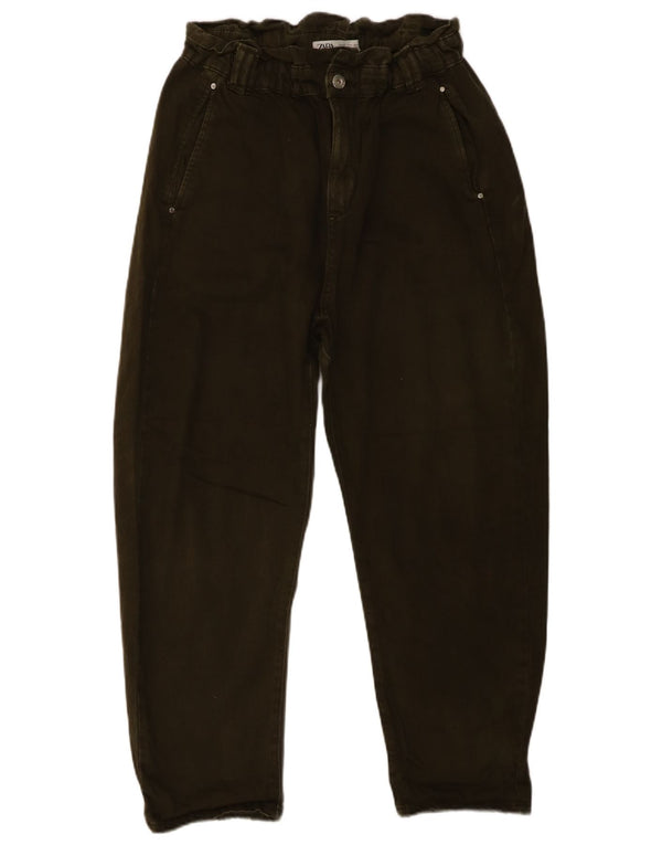 Zara Dame Loose Fit Højtaljede Cropped Jeans EU 40 Medium W30 L25 Khaki