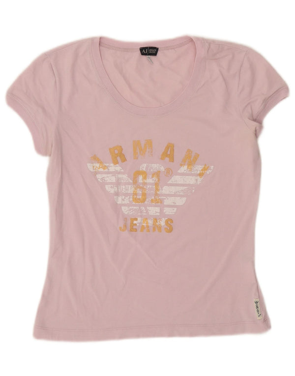 Armani Jeans Dame Grafisk T-Shirt Top IT 42 Medium Pink Bomuld