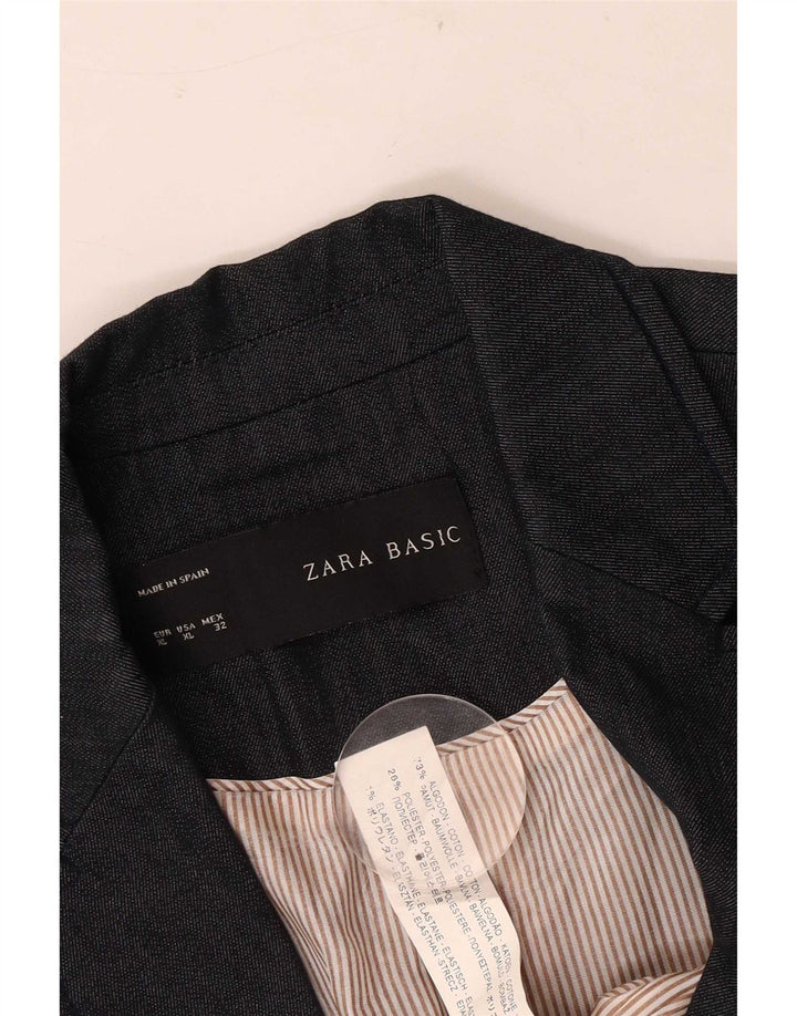 Zara Dame 1 Knap Blazer Jacket UK 18 XL Marineblå Bomuld
