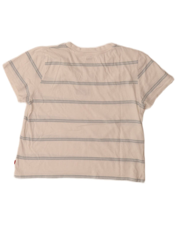 Levi's Dame Crop Grafisk T-Shirt Top UK 10 Small White Striped