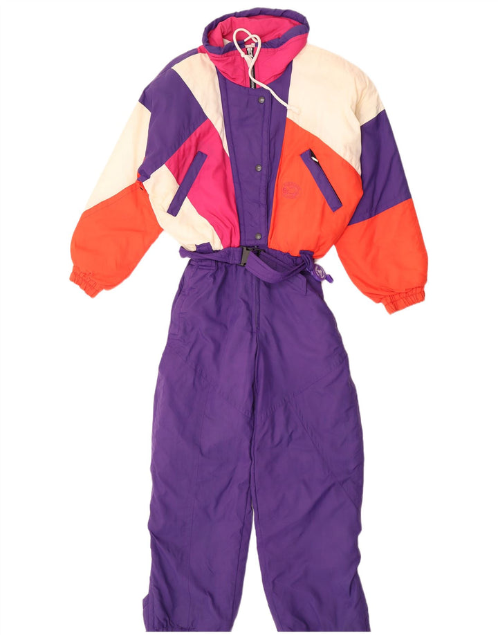 Vintage Dame Ski Jumpsuit UK 10 Small Purple Colourblock
