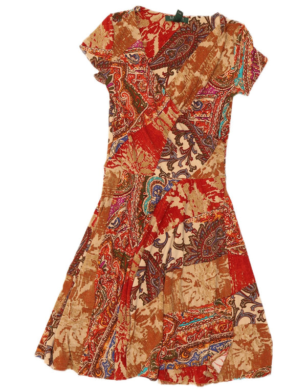 Ralph Lauren Dame A-Line Kjole UK 4 XS Brun Paisley Polyester