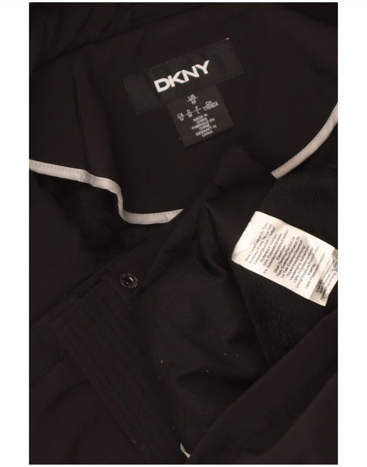 Dkny Dame Hooded Parka Jacket UK 12 Medium Black Polyester
