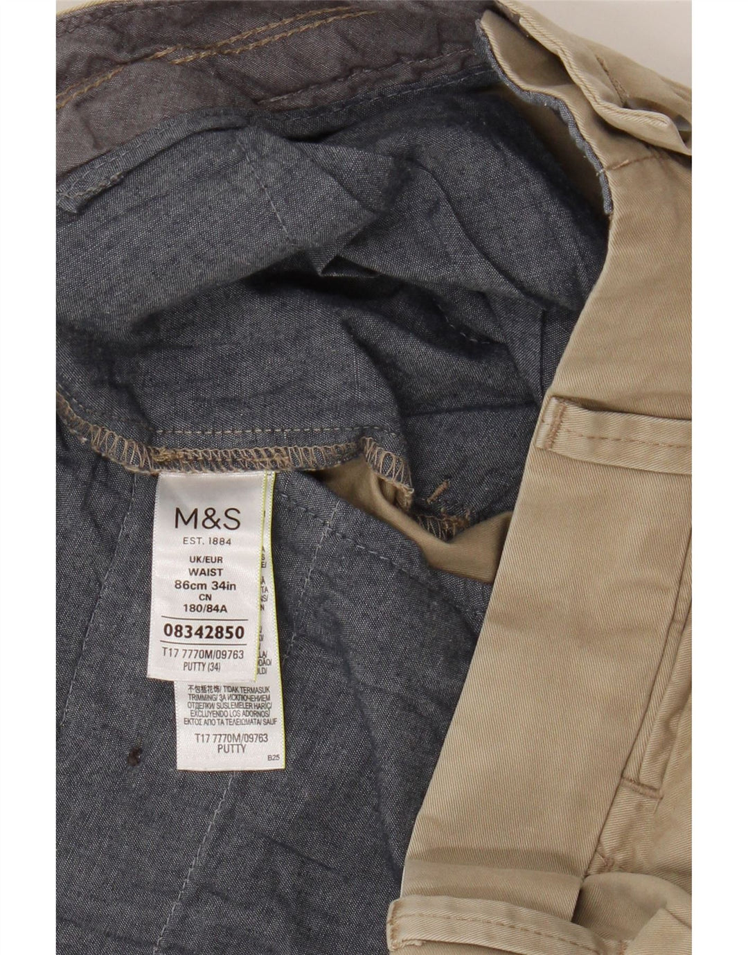 Marks & Spencer Herre Chino Shorts W34 Large Beige Bomuld