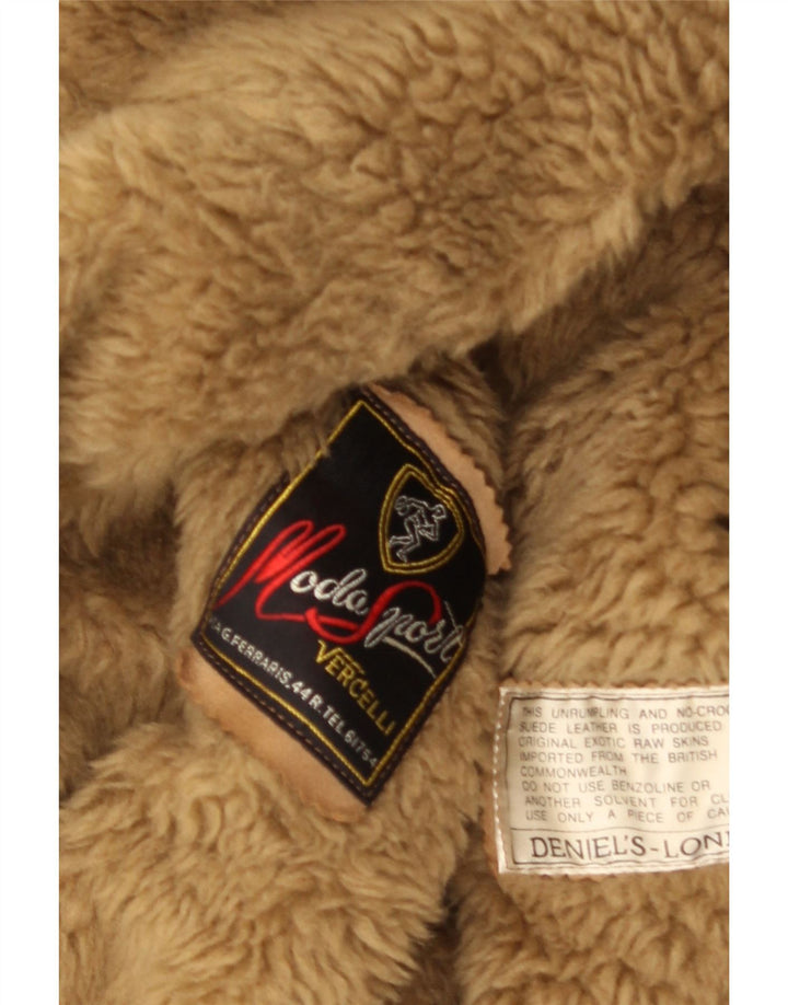 VINTAGE Shearling Overfrakke til mænd UK 38 medium brunt læder