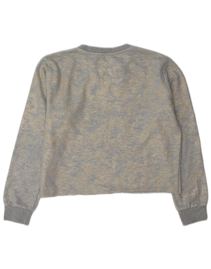 Pyrex Womens Crop Graphic Sweatshirt Jumper UK 14 Medium Grey Tie Dye