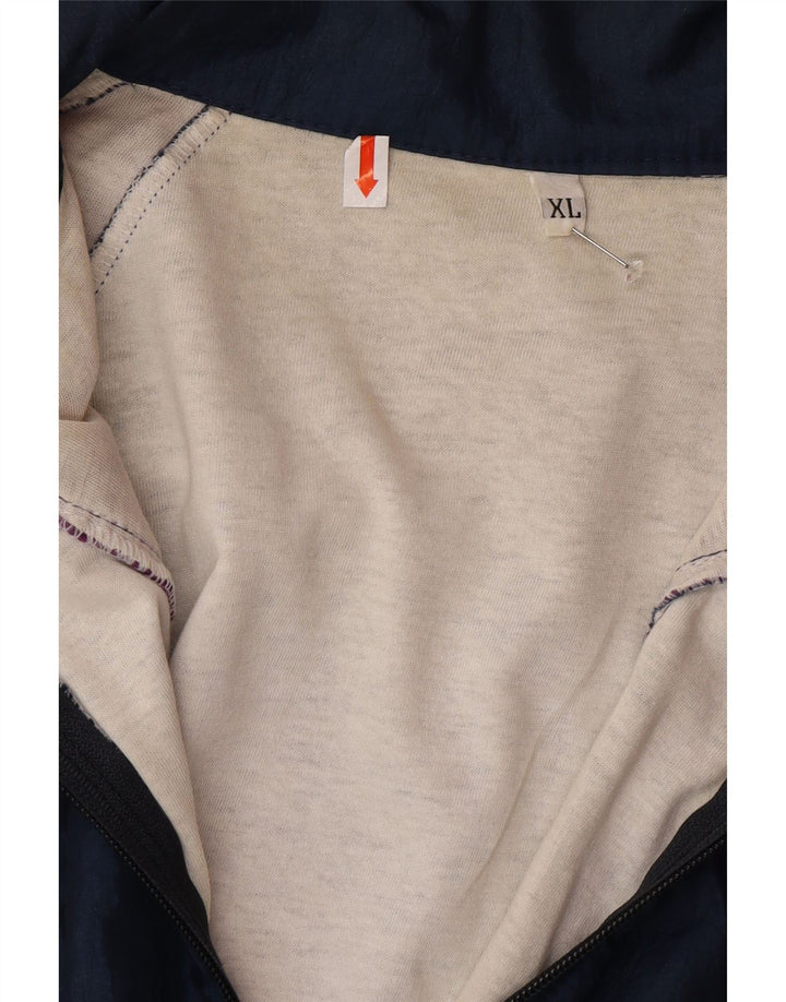 VINTAGE Mens Graphic Tracksuit Top Jacket XL Navy Blue Colourblock