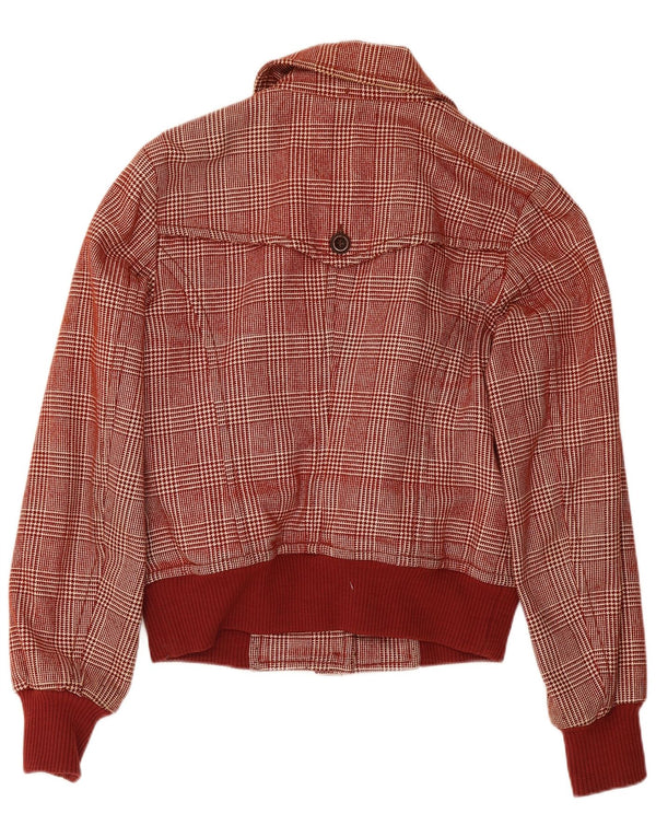 Sisley Womens Bomber Jacket UK 6 XS Burgundy Houndstooth Wool