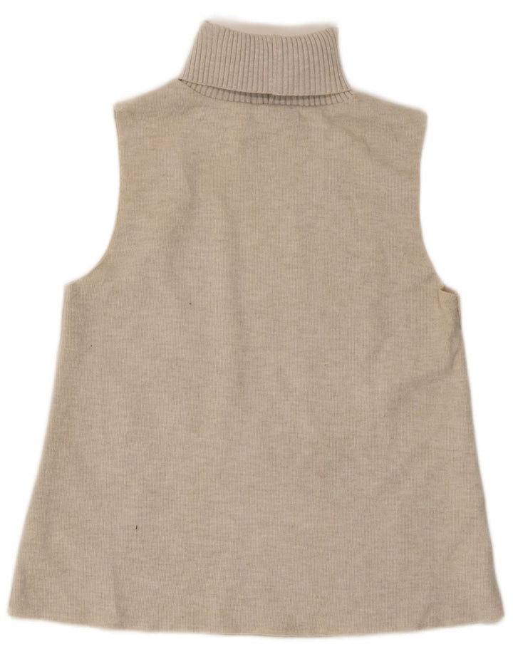 Zara Dame Roll Neck Vest Tank Top UK 12 Medium Beige Polyester