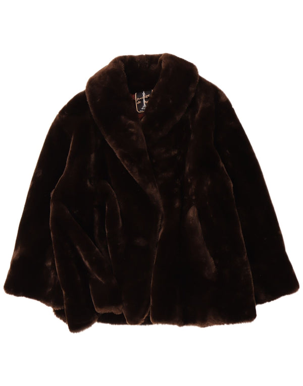 Vintage Dame imiteret Pelsjakke UK 20 2XL Brun Akryl