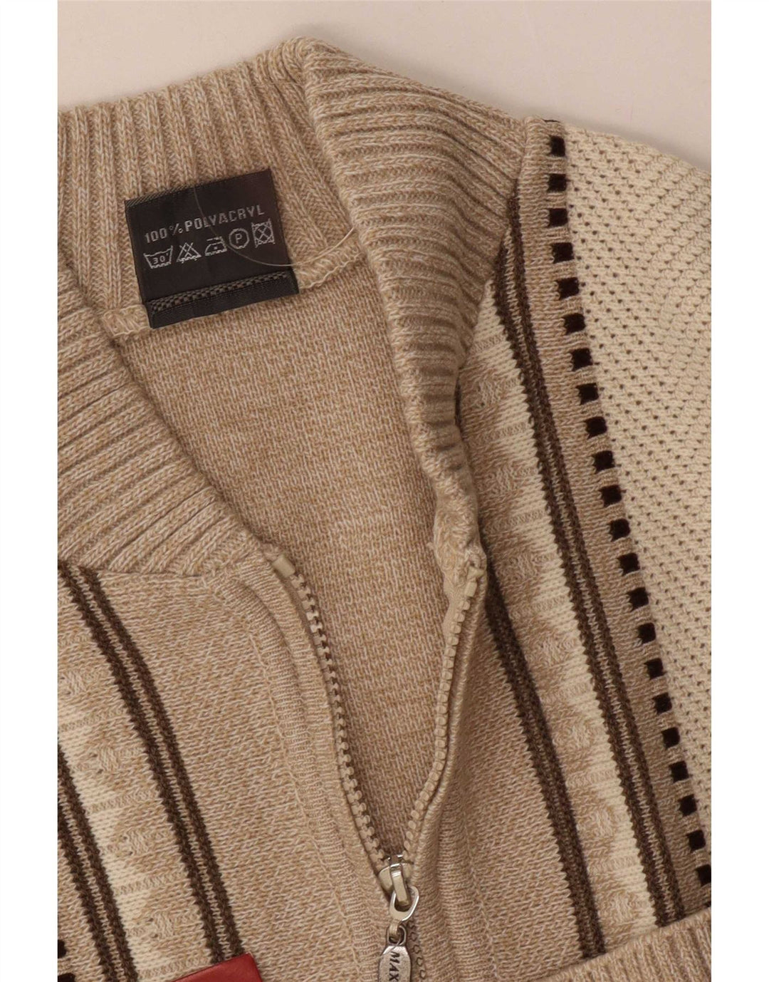 Maxferre Herre Cardigan Sweater med fuld lynlås 2XL Beige Geometrisk Akryl