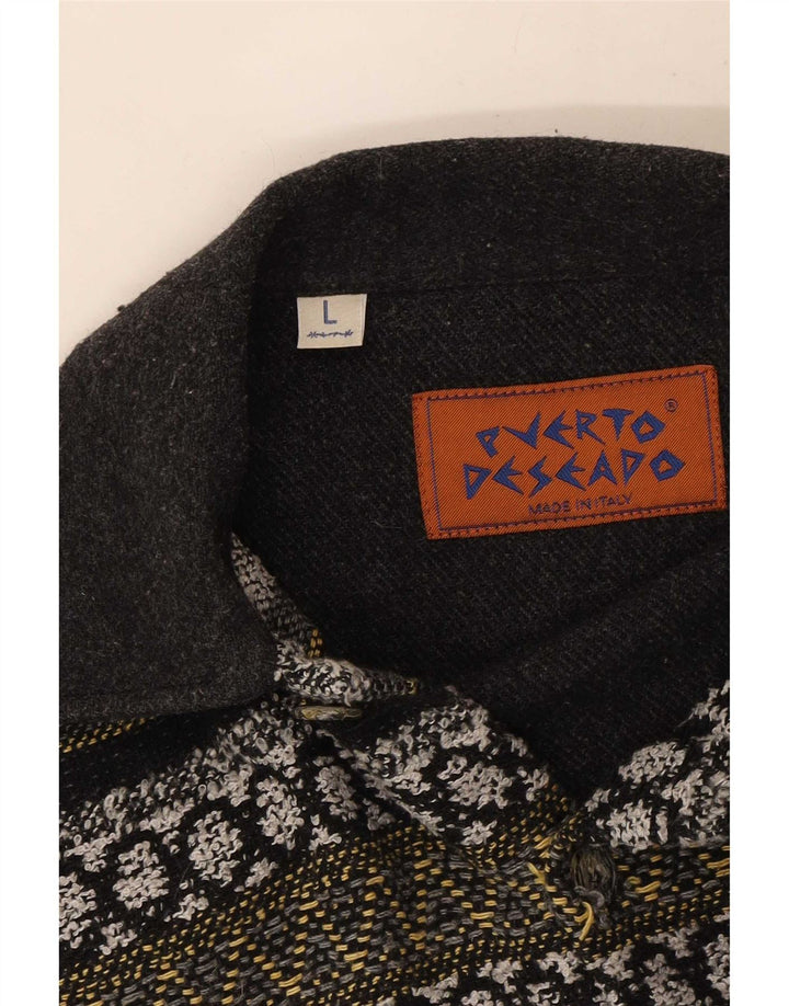 Vintage herre flannel skjorte stor grå geometrisk