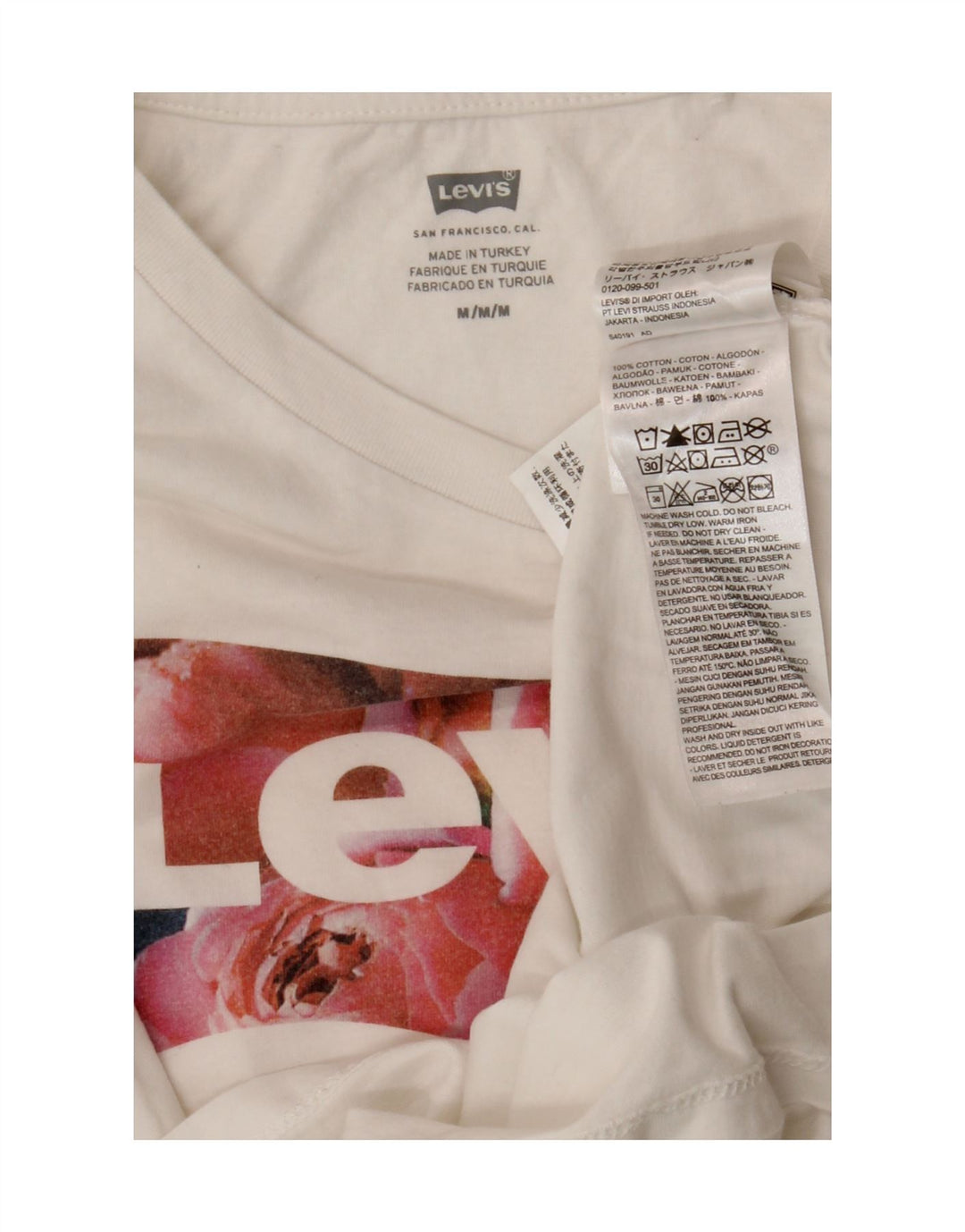 Levi's Grafisk T-shirt top til kvinder UK 12 Medium hvid bomuld