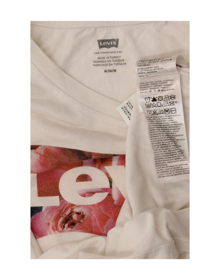 Levi's Grafisk T-shirt top til kvinder UK 12 Medium hvid bomuld