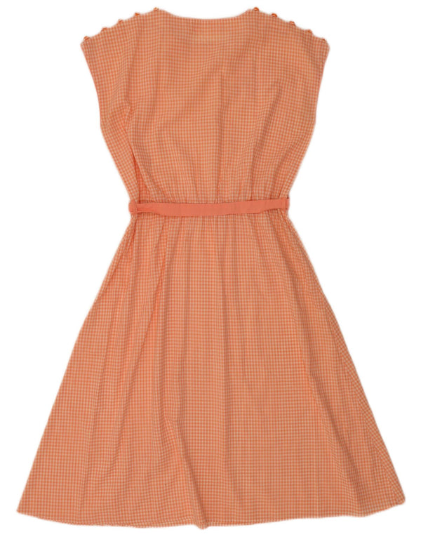 Vintage Kvinders Ærmeløs A-Line Kjole UK 16 Large Orange Gingham