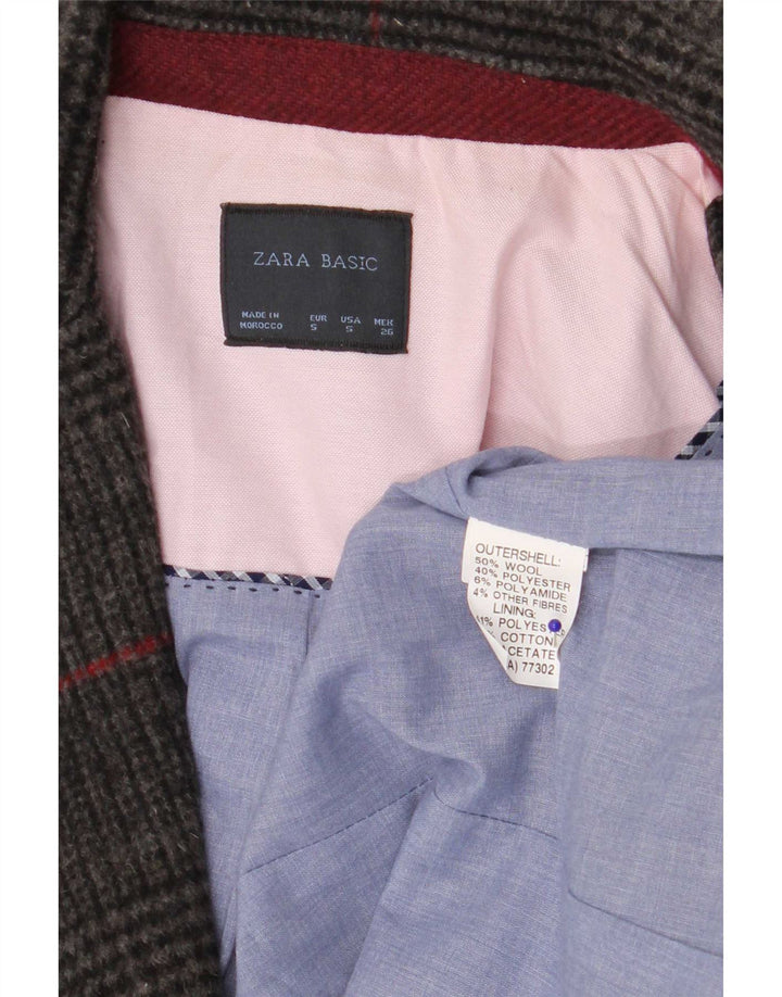 Zara Dame 1-knap Blazer Jacket UK 10 Small Grey Houndstooth Uld